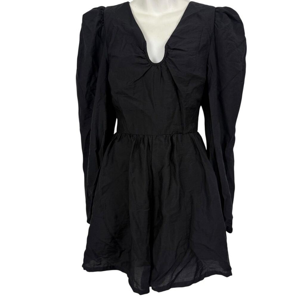 Chelsea28 Black Puff Long Sleeve Mini U Neck Romper Shorts Cocktail Party sz XS